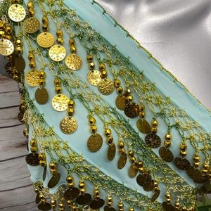 Belly Dance Hip Scarf Wrap Gold Coin Green NWT New Bellydance Costume Dancer